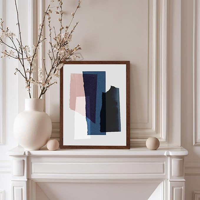 Monem Art Abstract Torn Paper Collage Print - Minimalist Modern Art Poster - Wall Decor for Living Room, Bedroom or Office - 12x16 Brown Framed Wall Art by Mareike Bohmer