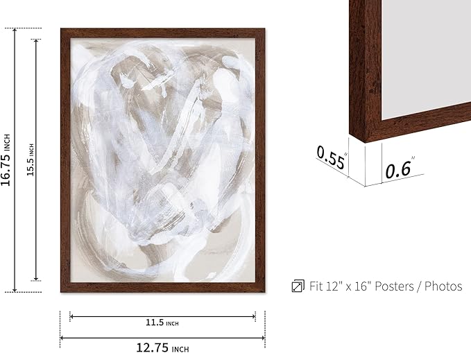 Monem Art Neutral Beige Abstract Brushstroke Painting Print - Scandinavian Minimalist Modern Art Poster - Wall Decor for Living Room or Bedroom - 12x16 Brown Framed Wall Art by Mareike Bohmer
