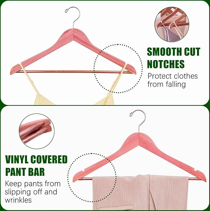 Amber Home 16 Pack Cedar Coat Hangers, Wooden Suit Hangers with Non-Slip Pant Bar, Cedar Hangers for Closet Organization, Shirts, Jackets, Dresses, and Pants