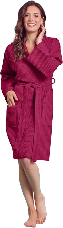 Soft Touch Linen Women's Kimono Waffle Robe-Luxurious & Absorbent & Quick Dry-Cotton & Polyester Blend