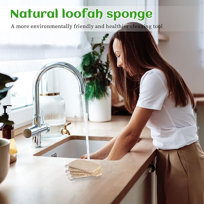10 PCS Natural Sponges for Dishes, Loofah Dish Sponge for Kitchen Compostable Natural Loofah Sponges