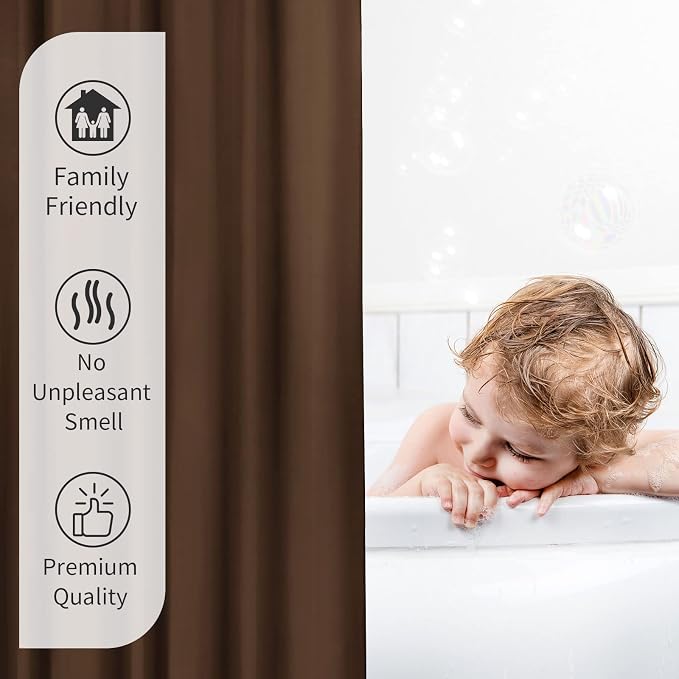 Gibelle Long Shower Curtain Liner 72 x 78 Inches, Brown Shower Curtain Liner, Washable Waterproof Fabric Bathroom Shower Curtain
