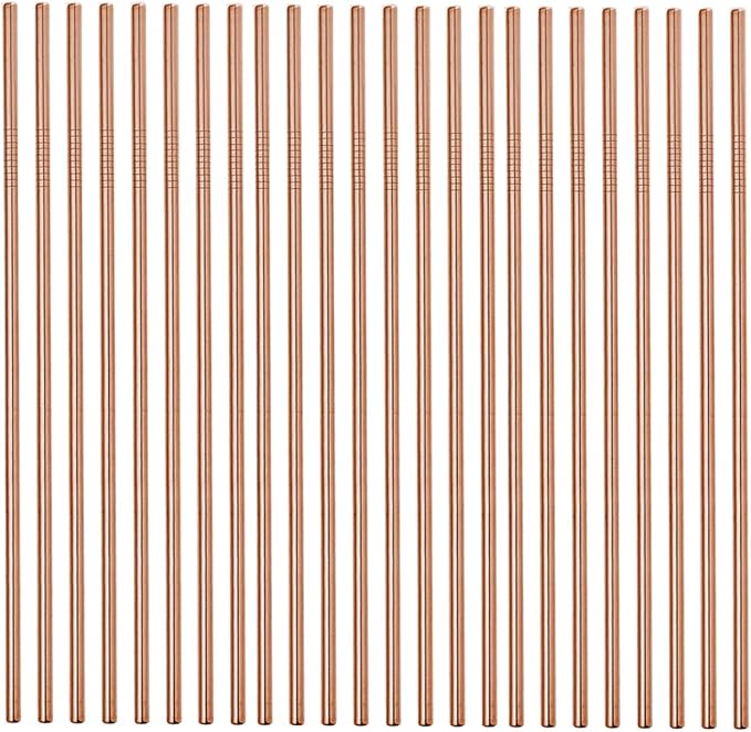 50-Pack Stainless Steel Straws,Super Long 10.5 Inch Drinking Metal Straws for 30oz/20oz Tumblers Yeti Cups Travel Mugs,Reusable Rustproof Dishwasher Safe (All straight 50pcs -10.5" Rose Gold)