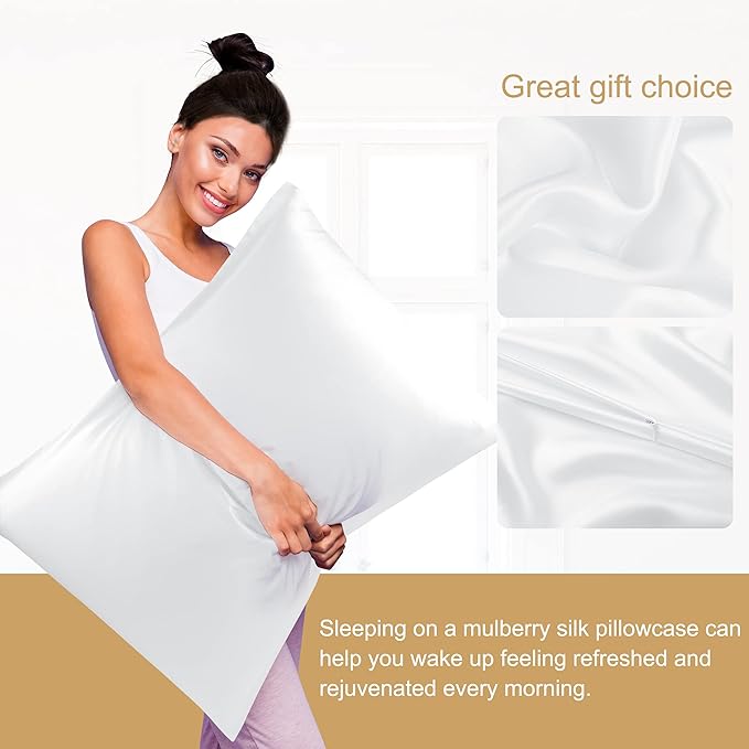 uxcell 1 Pack 100% Charmeuse Pure Silk Pillowcase for Hair and Skin, 350TC 19 Momme Soft Breathable Pillow Case with Hidden Zipper, Snow White King(20x36inch)