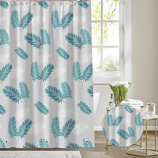 Plastic Shower Liner - Premium PEVA 4G Shower Curtain Liner with Rustproof Grommets and 3 Weighted Magnets, Waterproof Shower Curtains for Bathroom (Green Feather)