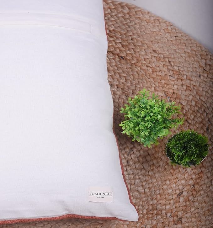 Trade Star Decorative Throw Pillow Cover 100% Cotton Cushion Case Handloomed Pillow Cover Authentic Couch Cushion Case Handmade Lumbar Spring Fall Decor Pillow Cover (Rust Snow 14X22 INCHES)