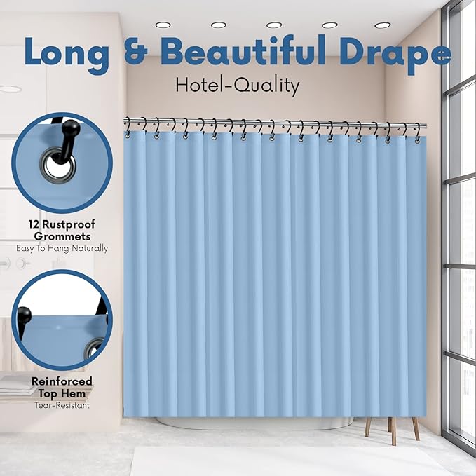 No Smell Shower Curtain Liner 72x72 Light Blue - PEVA Plastic Shower Curtain for Bathroom, PVC-Free Waterproof Blue Shower Liner with Metal Grommets and Magnet-Weighted Bottom Hem - Washable Liner