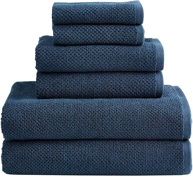 Organic Cotton Textured Towels - Navy - 2 Bath Sheets