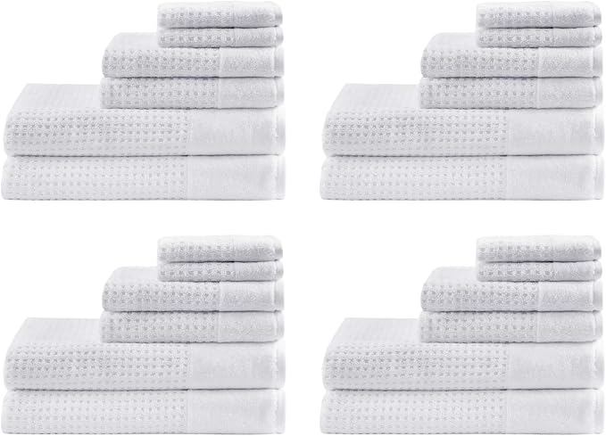 Madison Park Spa Waffle 100% Cotton Luxurious Towel Set, Premium Texture Waffle Weave, Highly Absorbent, Quick Dry, Hotel & Spa Quality Wash Clothes for Bathroom, Assorted Sizes, White 6 Piece