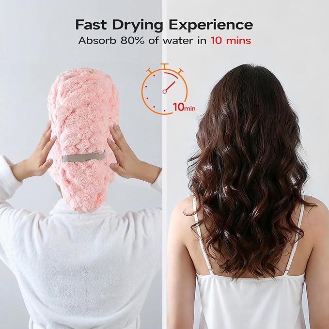 REDKISS 5 Pack Extra Large Hair Towels - Microfiber Oversized Hair Towel Wrap for Women, 23 x 47 inches Hair Towels with Elastic Strap, Super Soft Hair Drying Towels for Long, Thick, Curly Turbans