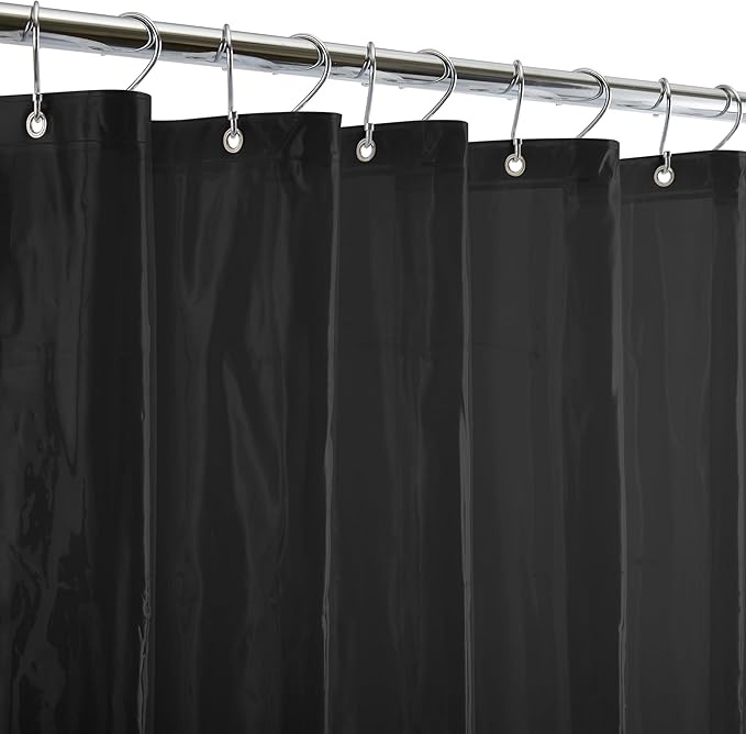 Bath Bliss Heavy Shower Curtain Liner, 12 Rust Resistant Metal Grommets, 3 Weighted Magnet Hem, Black