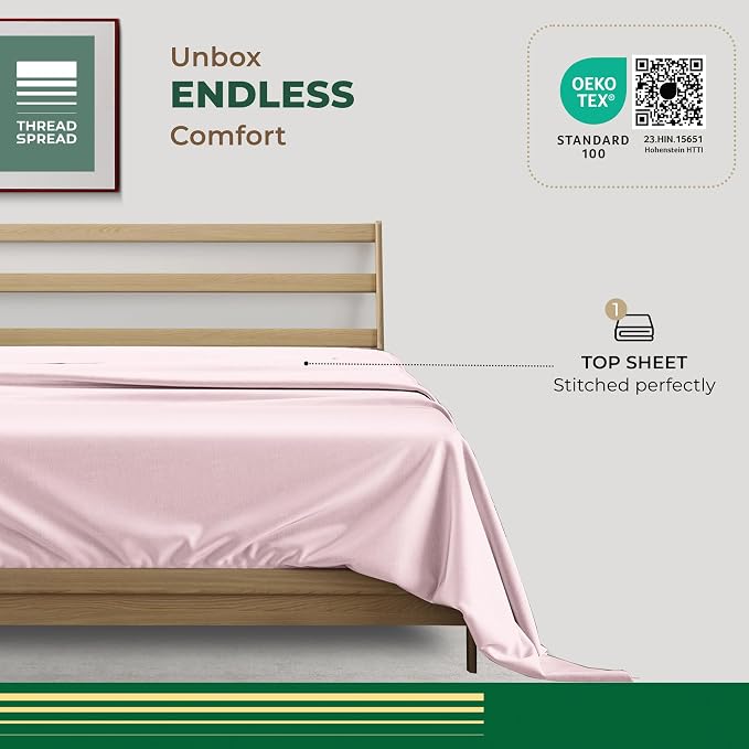 THREAD SPREAD 100% Organic Cotton Flat Sheet Queen Size - Percale Weave Cotton Flat Sheet Only (1 PC, Blush), Crisp, Cool, Strong & Breathable Lightweight Bed Linen Top Sheets, GOTS Certified Sheets