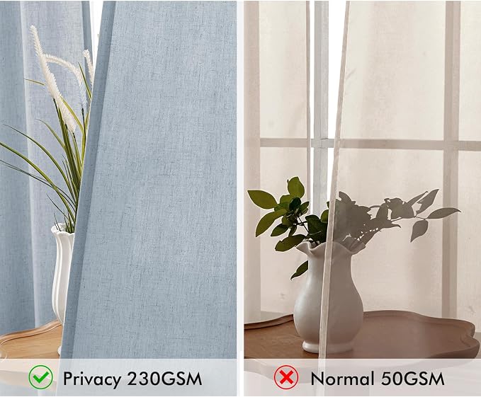 MIULEE Non-See-Through Privacy Linen Curtains 2 Panels, Chambray Blue Light Filtering Window Curtains Farn House Textured Back Tab Semi Sheer Drapes for Bedroom Living Room 63 Inches Long Light Blue