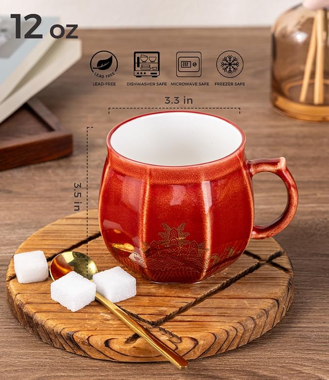 AmorArc 12 oz Coffee Mug, Ceramic Coffee Cups for Latte CappuccinoTea, Easy to Hold&Clean, Dishwasher&Microwave Safe, Red