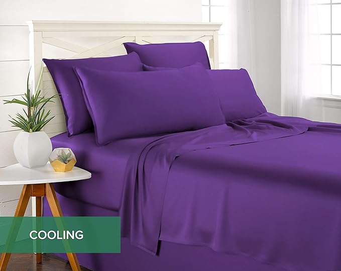 King Pillowcases by Pure Bamboo, Genuine 100% Organic Viscose Derived from Bamboo, Luxuriously Soft & Cooling, Double Stitching, Envelope Closure (2 King Pillowcases, Purple)