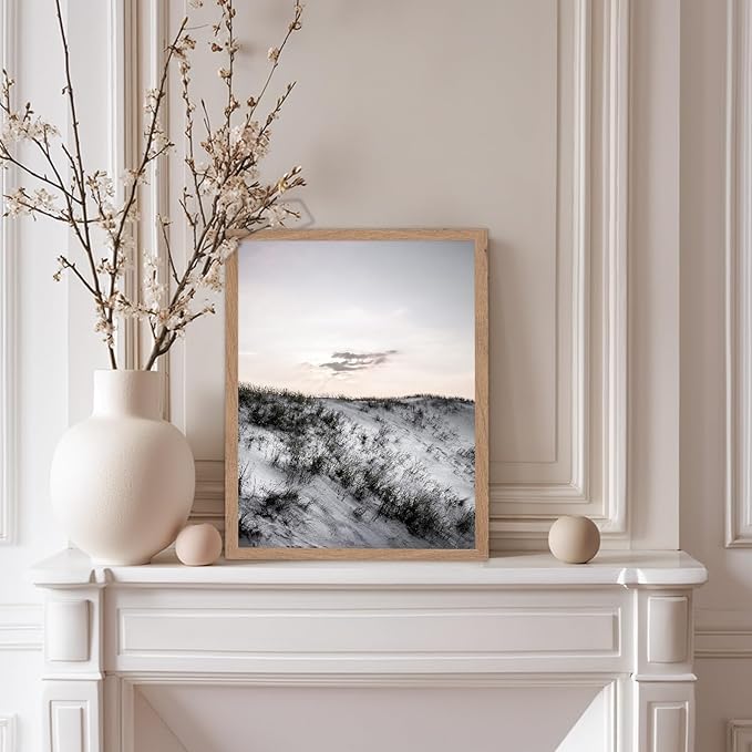 Monem Art Snowy Sand Dunes Landscape Print - Minimalist Winter Nature Poster - Wall Decor for Living Room, Bedroom or Office - 12x16 Beige Framed Wall Art by Mareike Bohmer