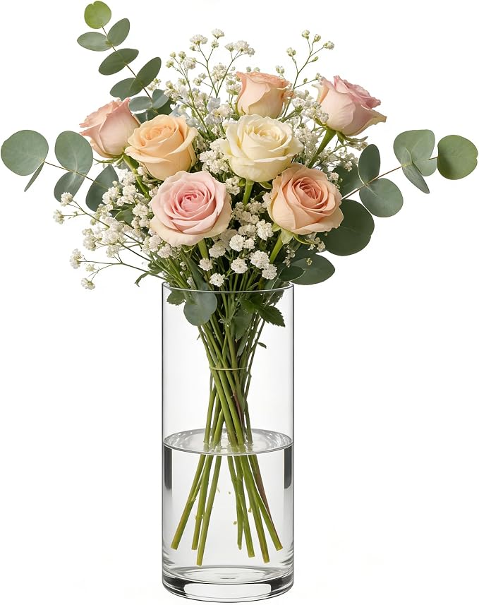 Acrylic Flower Vase Cylinder, 7.86" Tall Clear Plastic Vase for Centerpieces - Shatterproof Wedding, Event & Home Decor Vase, 3.94"X9.84" Tall Round - Clear
