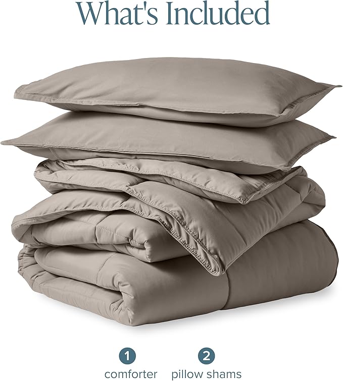 Bare Home Comforter Set - Queen Size - Ultra-Soft - Goose Down Alternative - Premium 1800 Series - All Season Warmth (Queen, Khaki)