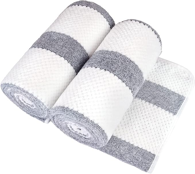 JML Large Bath Towels Set of 2, Microfiber Bath Towel for Body, 30" x 60", Oversized, Soft, Super Absorbent, Fast Drying, Use for Sauna, Shower, Pool, Sport, Fitness, Yoga, Waffle Stripe Grey