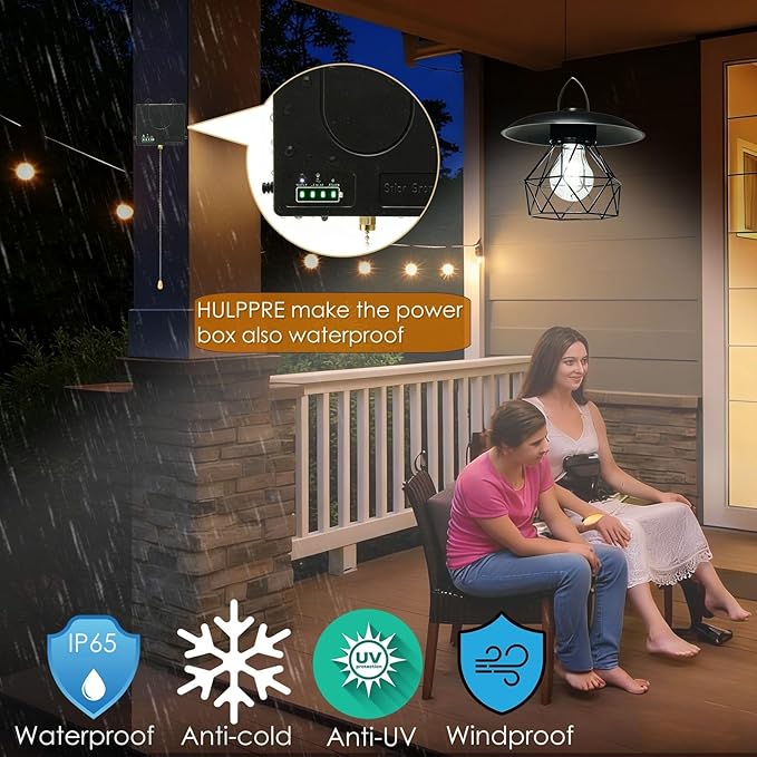HULPPRE 3000lm Solar Shed Light Indoor Outdoor with Pull String, Daytime or Night,Dusk to Dawn,Classic Design with Metal Made,IP65 Waterproof,3 Modes,for Barn,Chicken Coop,Patio,Garden,Yard,Gazebo