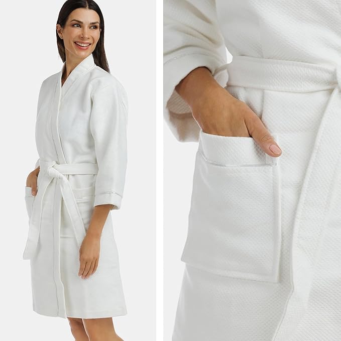 Fishers Finery Women's Waffle Kimono Resort Spa Robe; Above Knee Length