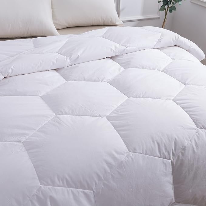 Feather and Loom Honeycomb Stitch Down Alternative All Season Comforter - Soft and Easy Care Microfiber Cover, Hypoallergenic High Loft Fiber Fill, Machine Washable - Color: White Size: King