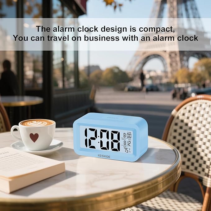 Travel Digital Alarm Clock,Battery Operated with Backlight, Indoor Temperature, Desk Small Clock,Snooze Model,12/24H Display for Bedrooms Heavy Sleepers Kids Travel Bathroom