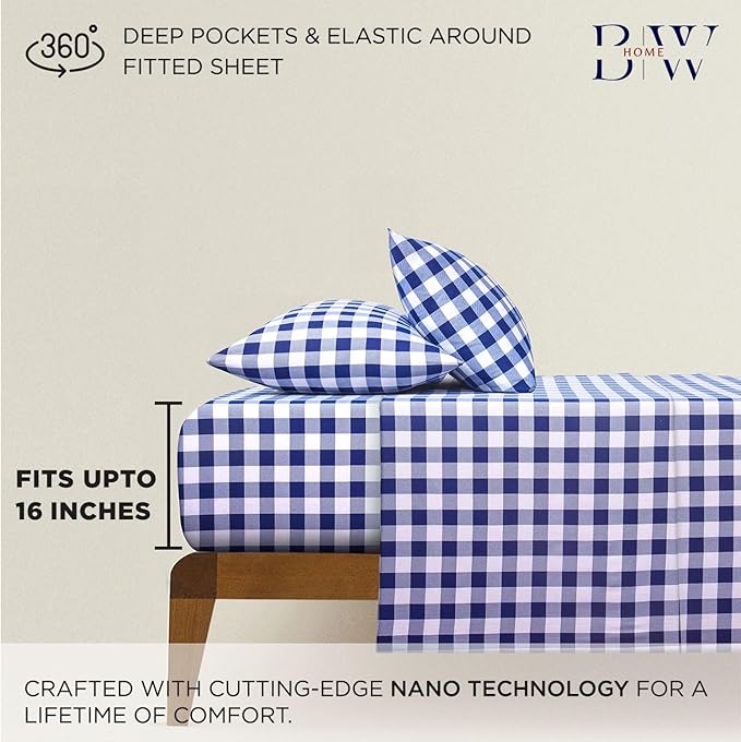 Briarwood Home® Printed Flannel Sheet Set, 100% Natural Cotton, Soft, Warm & Deep Pocket, Advanced Nano-Tech Making it Resistance to Pilling; Brushed 6 Times for Softness (Buffalo Navy Blue, Twin)