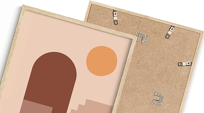 Abstract Architecture Wall Art Archway Stairs Sun Geometric Shapes Earth Tones Terracotta Mid Century Modern 8x10 Inch Oak Wood Beige Framed Minimalist Boho Office Decor