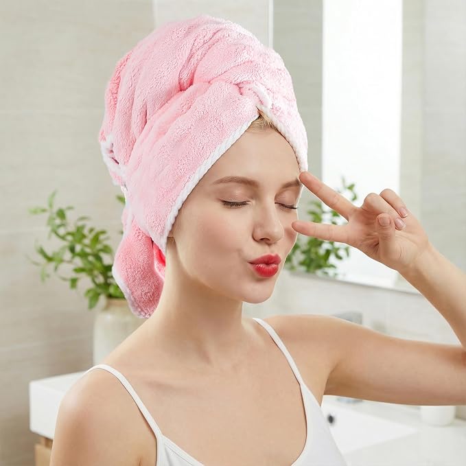 REDKISS 3 Pack Microfiber Hair Towels for Women, Hair Towel Wrap for Long Curly Thick Hair, Quick Dry 280 GSM Hair Drying Towel Wrap with Secure Strap, Soft Anti-Static Microfiber Towels