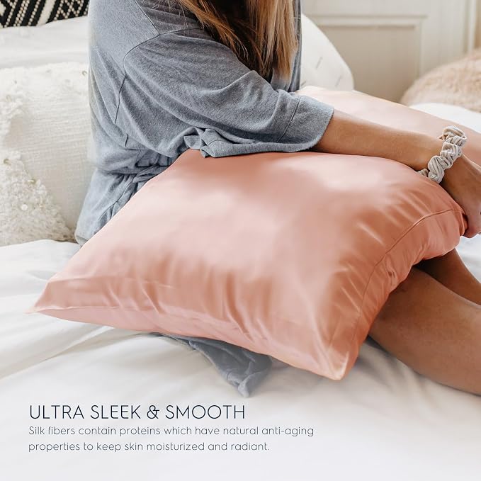 Tafts Silk Pillow Case - 22mm 100% Pure Mulberry 6A Silk Pillowcase for Hair & Skin with Zipper Closure, Cooling, Natural, Organic, Double Sided Pillow Case (Rose Gold, Queen 20x30 1pc)