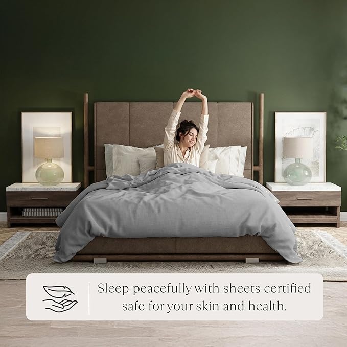 Delilah Home 100% Organic Cotton Duvet Cover, GOTS & Vegan.org Verified, Long Stem 300 TC Sateen Bedding, Non-Synthetic, Deep Pocket Fitted Linen, Lightweight, All-Season, 1 Piece Queen Size - Grey