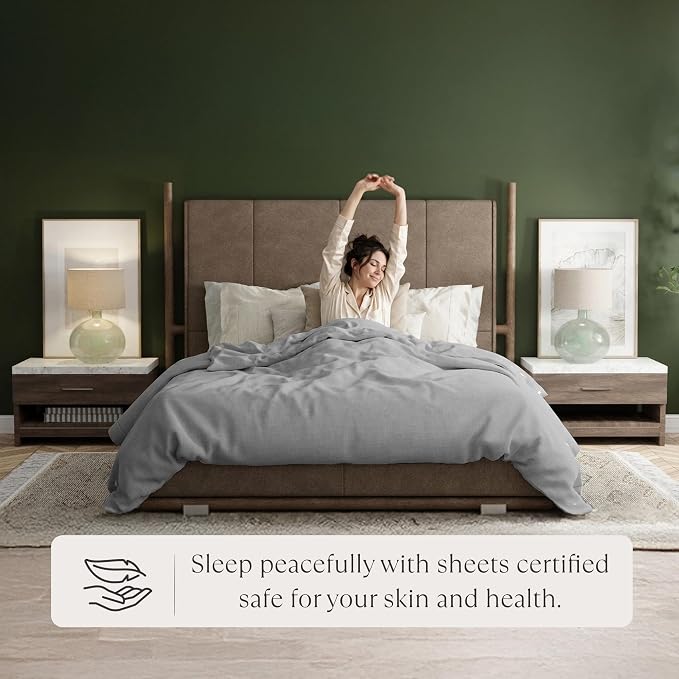 Delilah Home 100% Organic Cotton Duvet Cover, GOTS & Vegan.org Verified, Long Stem 300 TC Sateen Bedding, Non-Synthetic, Deep Pocket Fitted Linen, Lightweight, All-Season, 1 Piece King Size - Grey