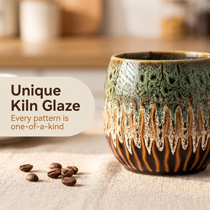 20oz Large Coffee Mug - Unique Handcrafted Look Ceramic Cup, Large Tea Mug, Microwave & Dishwasher Safe (green,Set of 4)