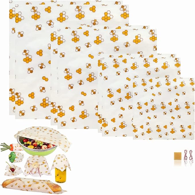 Beeswax Food Wrap (Set of 7) Sustainable Alternative to Aluminum Foil and Albal Paper - For Fruits, Vegetables, Bread, Cheese and Other Foods