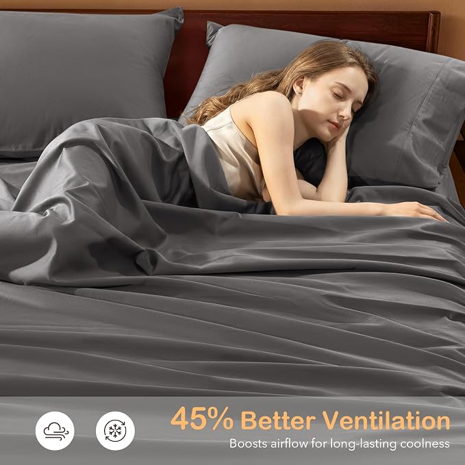 SONORO KATE 100% Organic Cotton Sheets Set - 1000 High Thread Count, GOTS Certified Long Staple Cotton Bed Sheets, Soft, Breathable 5-Star Hotel Sheets, 16" Deep Pockets - 4 PC (Dark Grey,Queen)