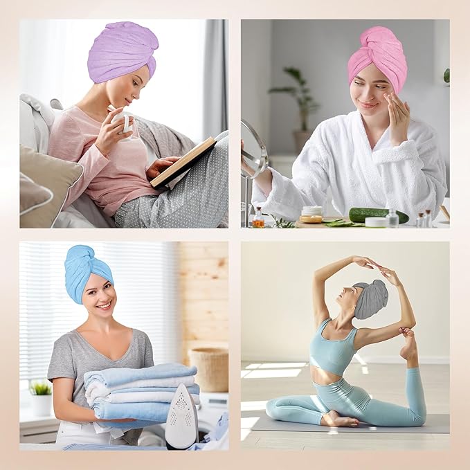 AIDEA Microfiber Hair Towel, 40 X 20 Inches Soft Wrap for Women, Super Absorbent & Fast Drying Turbans for Long, Thick, Curly Hair- Anti Frizz Wrap with Elastic Strap