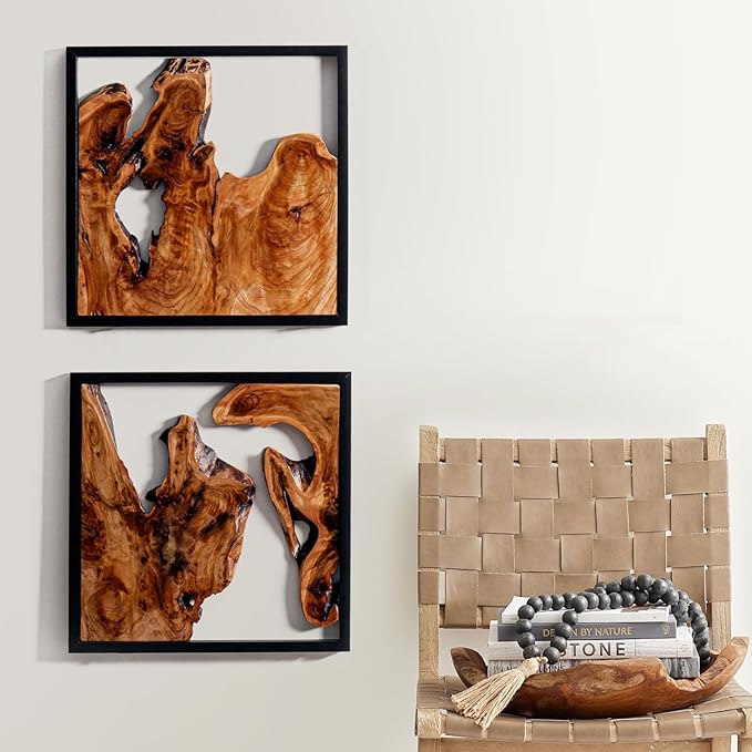 WELLAND 2 Pieces Rustic Cedar Wall Sculptures, Live Edge Wall Art Decor, Decorative Centerpieces of Wood for Living Room, Bedroom, Bathroom, Home Office, Dining Room