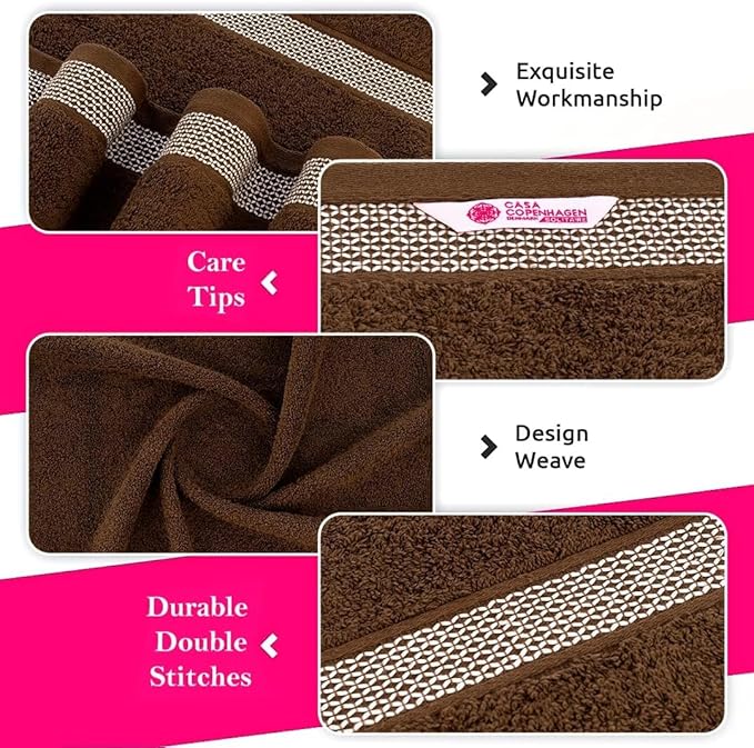 CASA COPENHAGEN Solitaire 6Pcs 100% Egyptian Cotton Large Designer Towels Gift Set- Chocolate, 600GSM, 2Bath 2Hand 2Washcloths, Bath Towels for Bathroom (Box Pack, Gift Set for Women & Men)