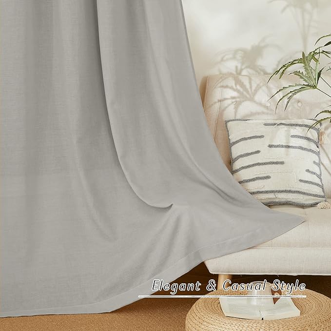 NICETOWN Linen Gray Curtains for Windows, Rod Pocket & Back Tab Thick Flax Semi Sheer Eclectic Drapes Privacy Assured with Light Filtering for Kids Room/Living Room, W55 x L84, 2 Pieces