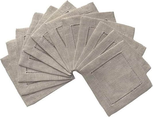 Ladder Hemstitch 100% Natural Linen Cocktail Napkins 4"x4" - A Dozen Cloth Napkin Coasters-Set of 12 Linen Beverage Party Cocktail Napkin