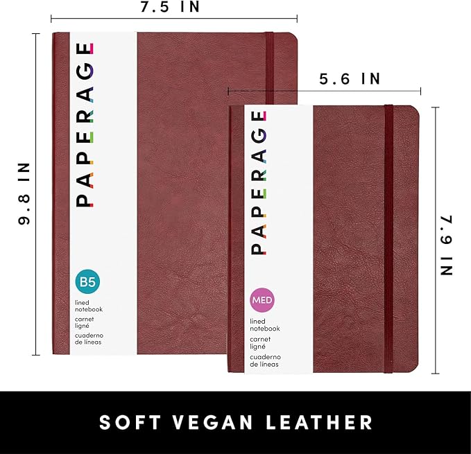 PAPERAGE Softcover Lined Journal Notebook (Burgundy), 160 Pages, Medium College Ruled Notebook, 5.6 inches x 7.9 inches - 100 GSM Thick Premium Paper, Leather Journal for Home, Work & School