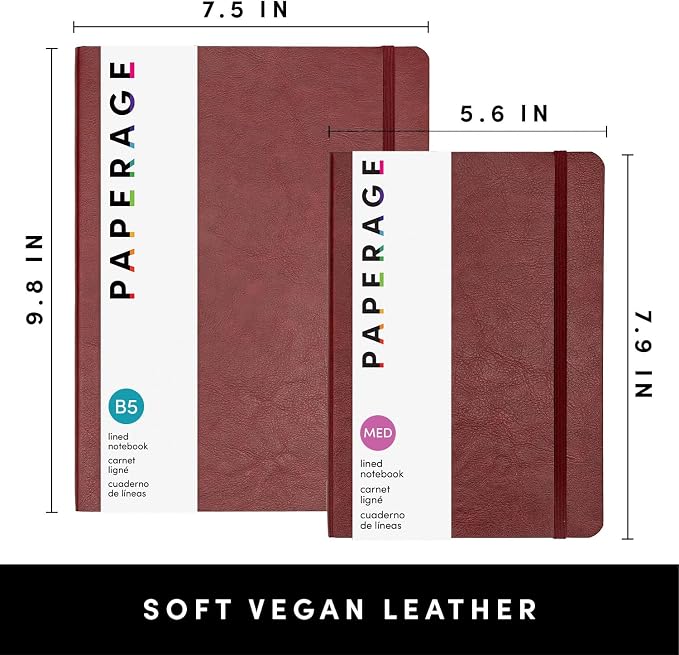PAPERAGE Softcover Lined Journal Notebook (Burgundy), 176 Pages, Large B5 College Ruled Notebook, 7.6 inches x 10 inches - 100 GSM Thick Premium Paper, Leather Journal for Home, Work & School