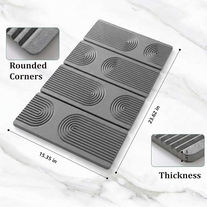 Large Quick-Dry Stone Drying Mat for Kitchen Counter, 24" × 16", Foldable Diatomaceous Earth Dish Drying Mat with PU Non-Slip Base,for Bottles Cups Dishes (Gray (4-fold), 24" × 16")