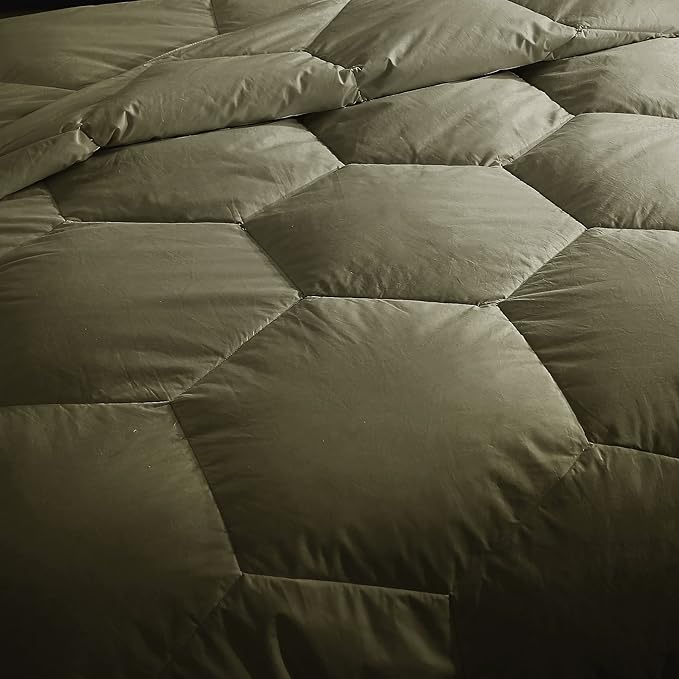 Feather and Loom Honeycomb Stitch Down Alternative All Season Comforter - Color: Olive Size: Full/Queen