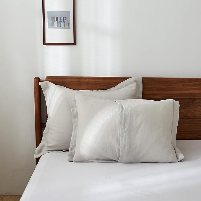 100% French Linen Pillow Shams Basic Style - Pack of 2 - Washed Solid Color Natural Flax Soft Breathable - Grey, 20'' x 26''