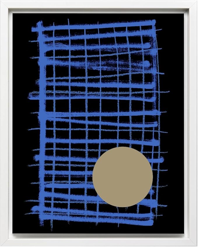 Monem Art Blue Grid Abstract Geometric Print - Modern Minimalist Art Poster - Wall Decor for Living Room, Bedroom or Office - 8x10 White Framed CANVAS Wall Art by Mareike Bohmer