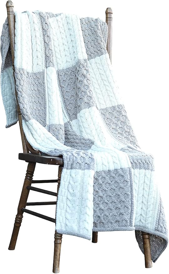 Aran Woollen Mills Patchwork Supersoft Merino Wool Knit Throw Blanket 42" x 66" Cream & TAN