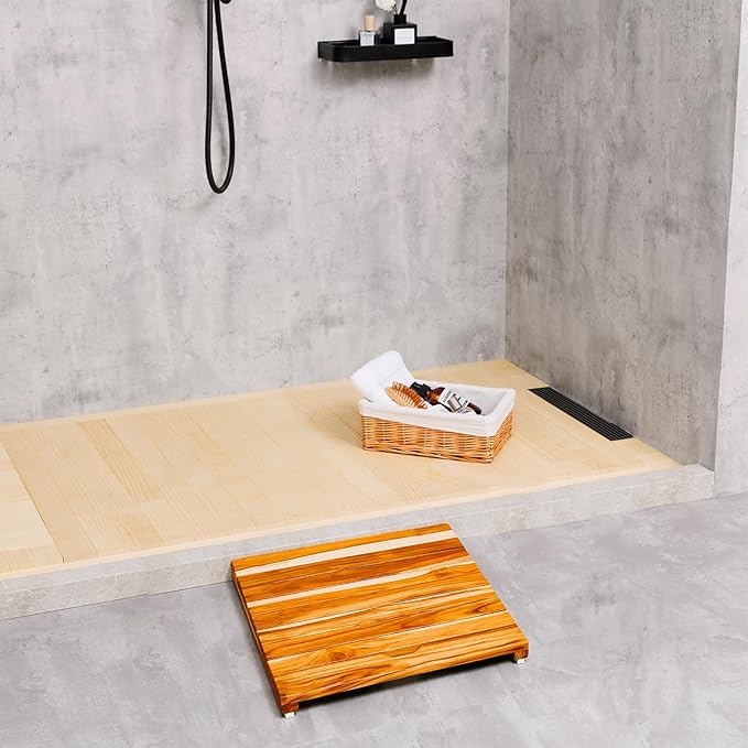 NNN 24" x 24" Teak Shower Mat – Handcrafted, Marine-Grade Reinforced, Supports Up to 400 lbs, Indonesian Teak.