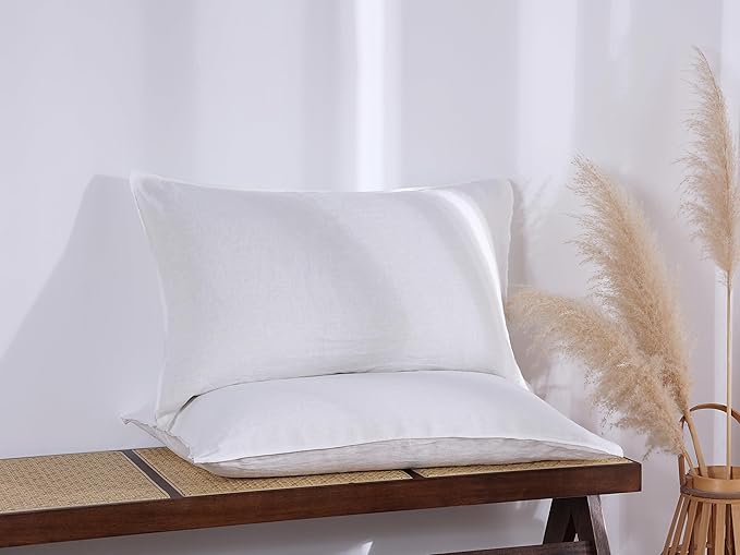 100% French Flax Linen Duvet Cover Set, Queen Size 90''x90'' 3 Pcs with 8 Corner Ties and Button Closure, Soft and Breathable for All Season(White, Queen)